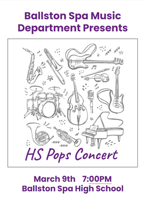 Pops logo with instruments and date 3/9/24 7PM